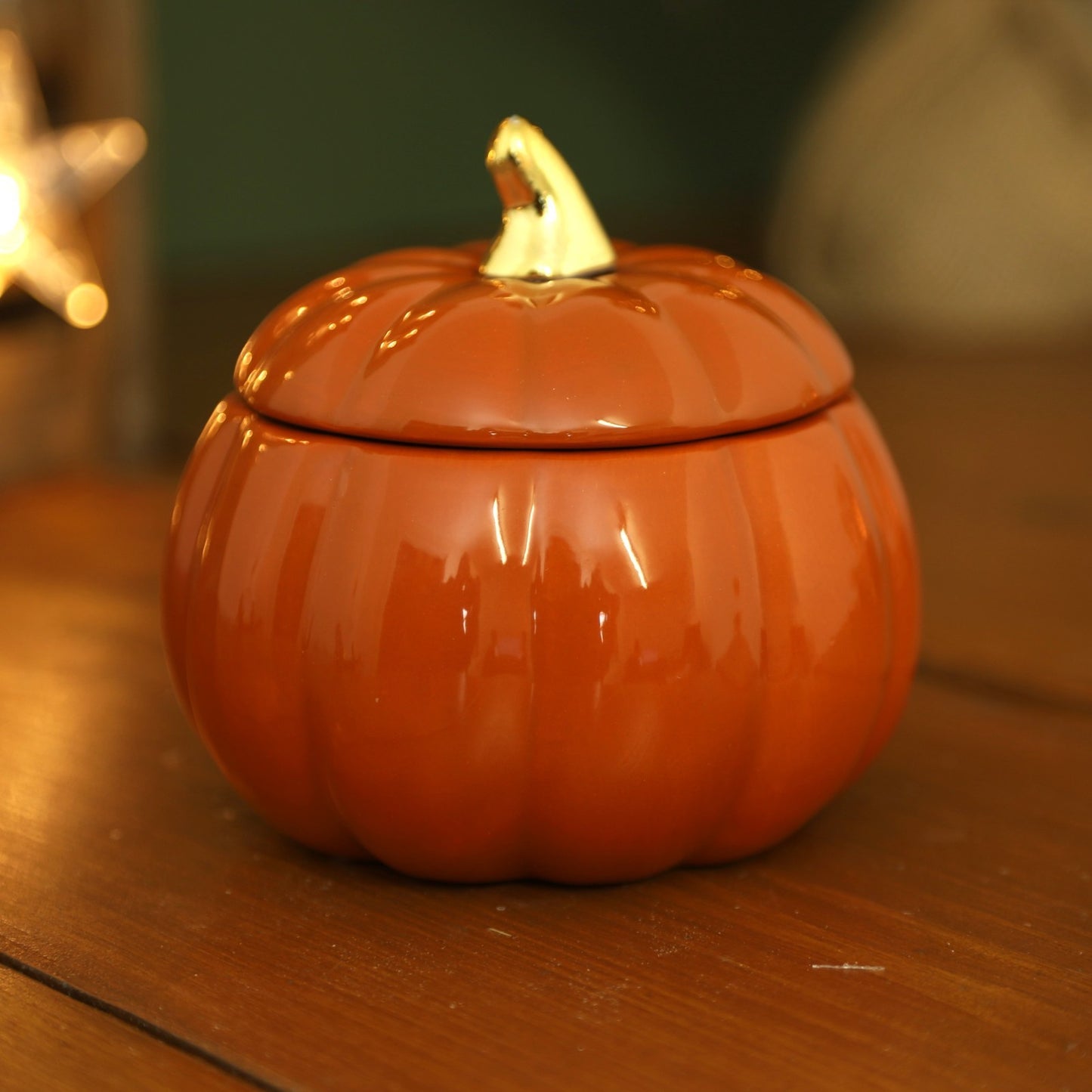 Ceramic Orange Pumpkin Candle with Lid 22Hrs Autumn Halloween Buttercream Scent