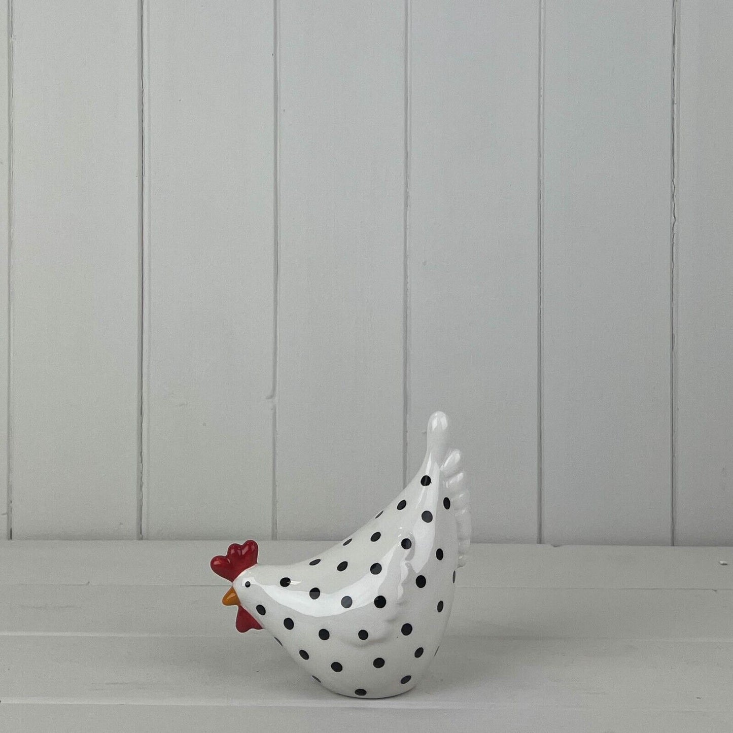 Black Ceramic Speckled Chicken Polka Dot Hen Shelf Sitter Ornament Home Figurine