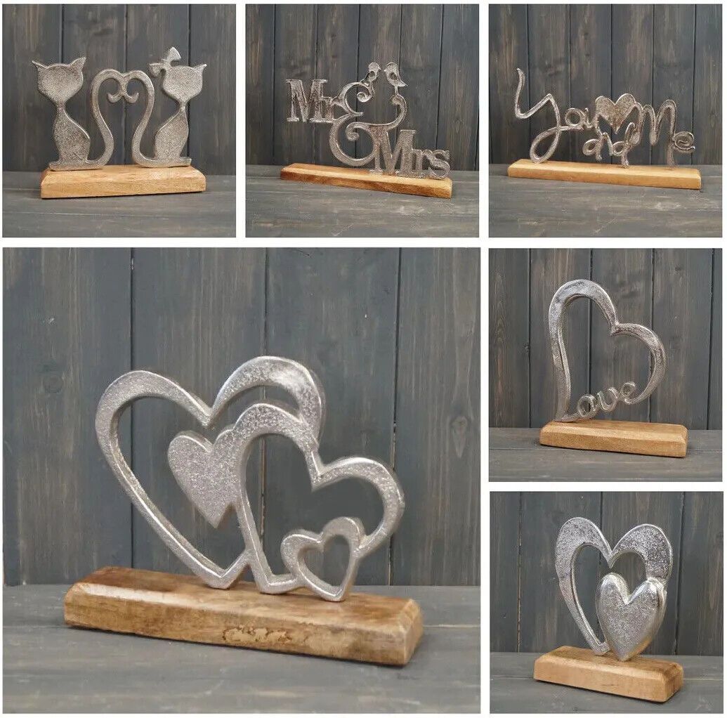 Aluminium Love Couple Pet Cat Mr Mrs You Me Gift Home Decor Ornaments On Wood