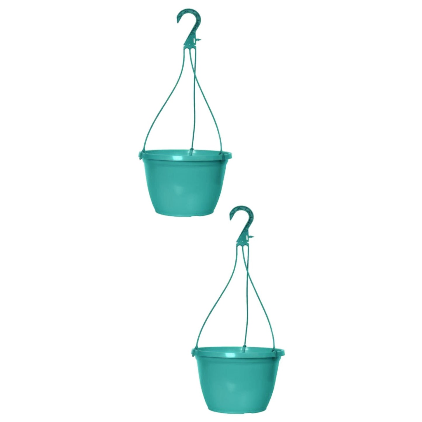 Round Plastic Teal Hanging Basket 26cm Glossy Plant Pot 5L Garden Hook Planter