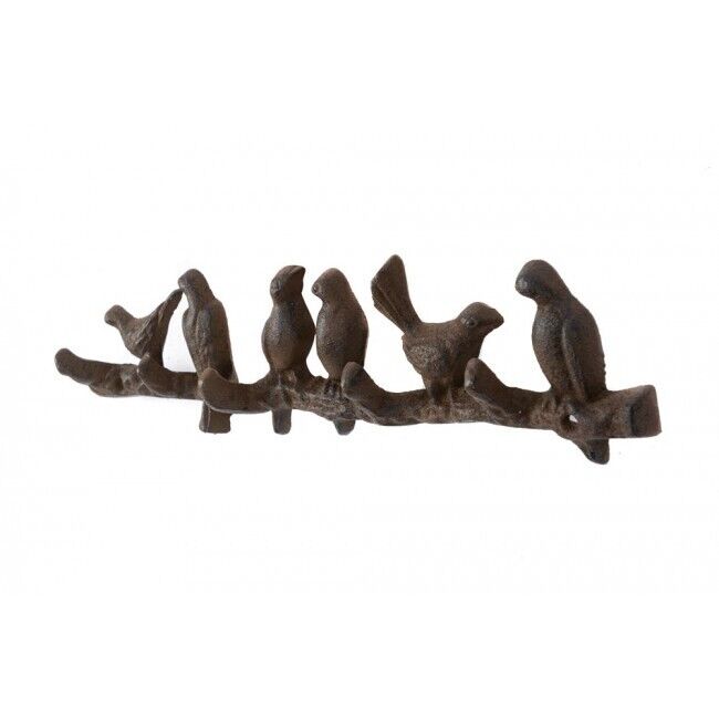 Metal Brown Birds on Branch in Row Wardrobe Wall 5 Hooks Coat Key Hanger Rack