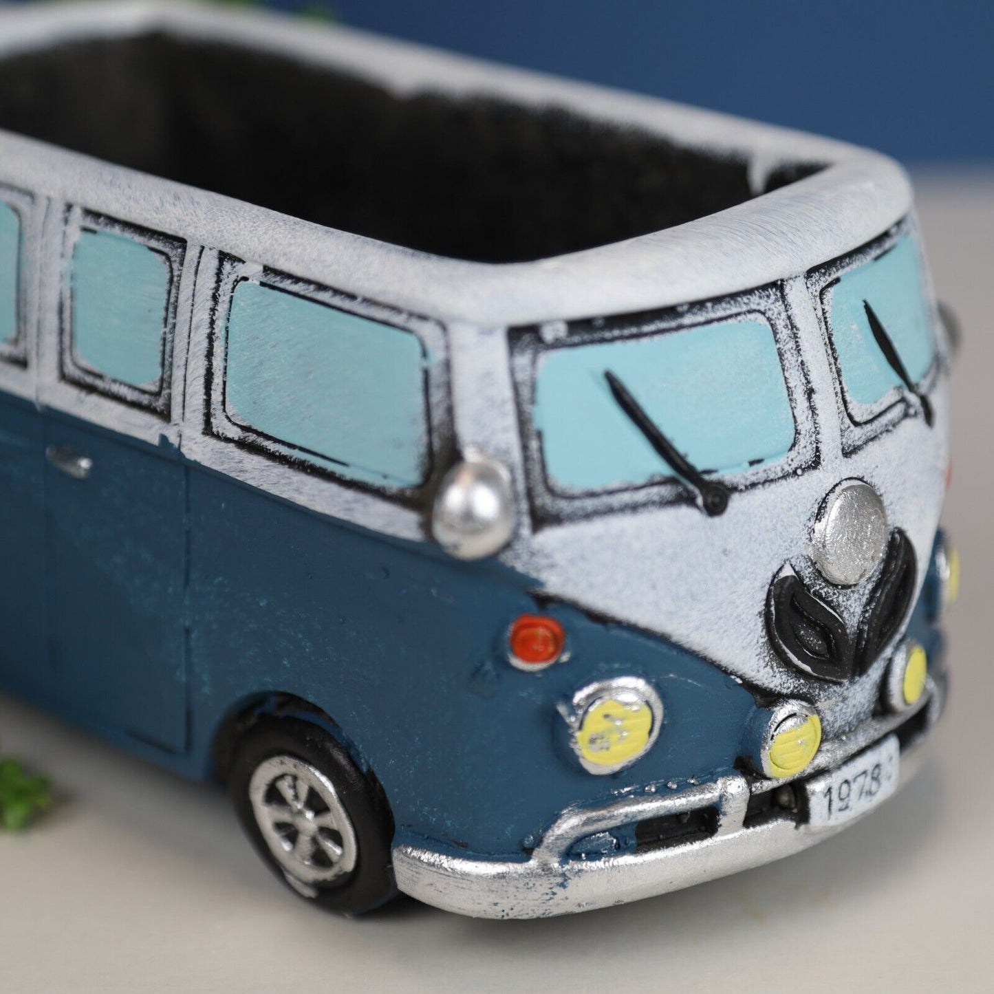 12cm Blue Campervan Planter Garden Plant Herb Flower Retro Pot Cement Trough