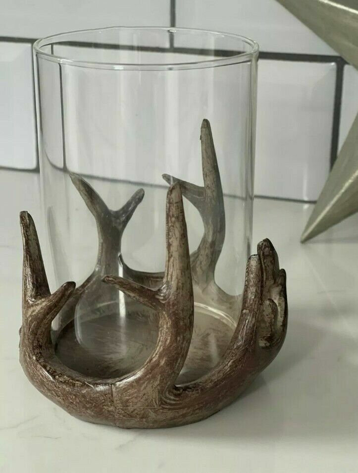Antler Tealight Pillar Glass Candle Tea Light Holder Christmas Decoration Gift