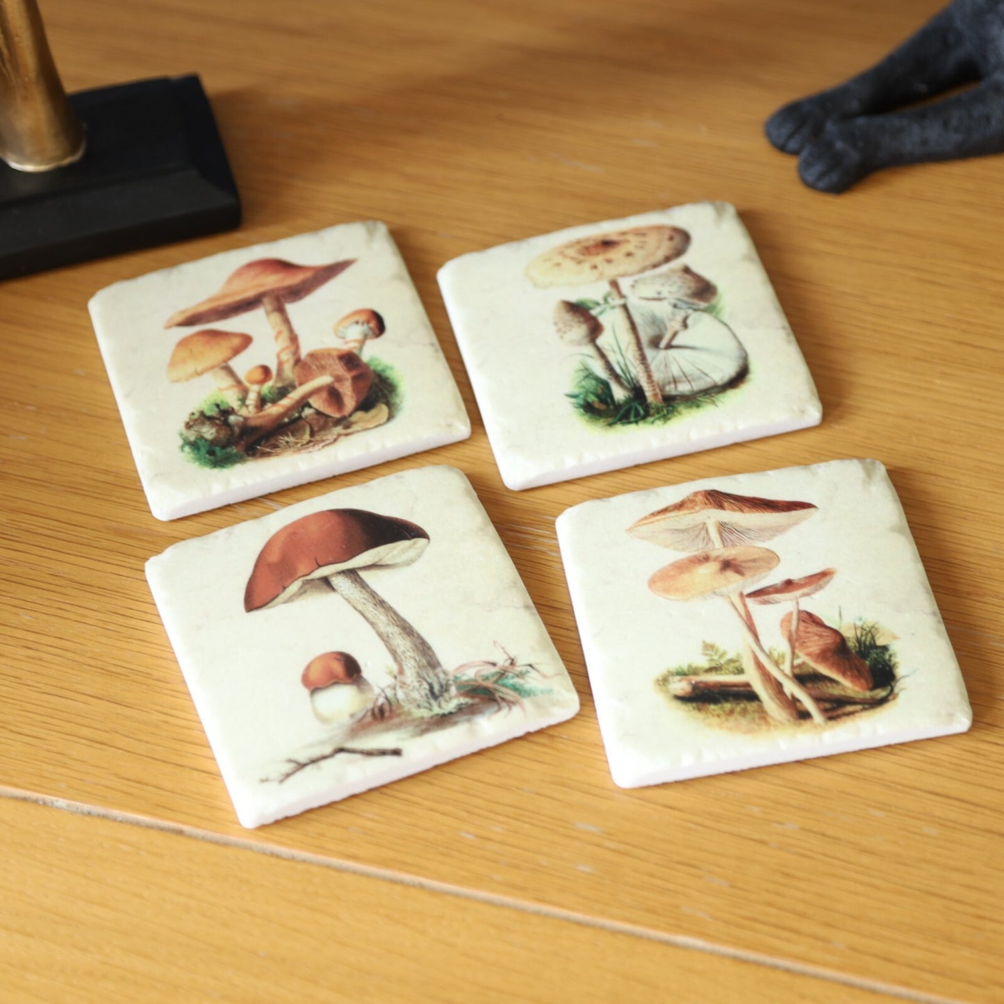 Ceramic Mushroom Coasters Set of 4 Cork Backed Coasters Tea Coffee Table Mats