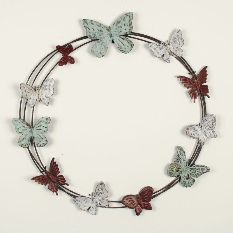46cm Metal Wreath Butterfly Shabby Vintage French Country Style Door Wall Decor