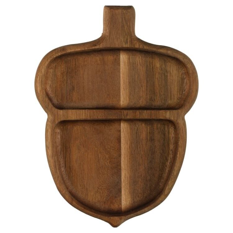Brown Wooden Acorn Table Kitchen Nuts Nibbles Serving Portion Plate Guests