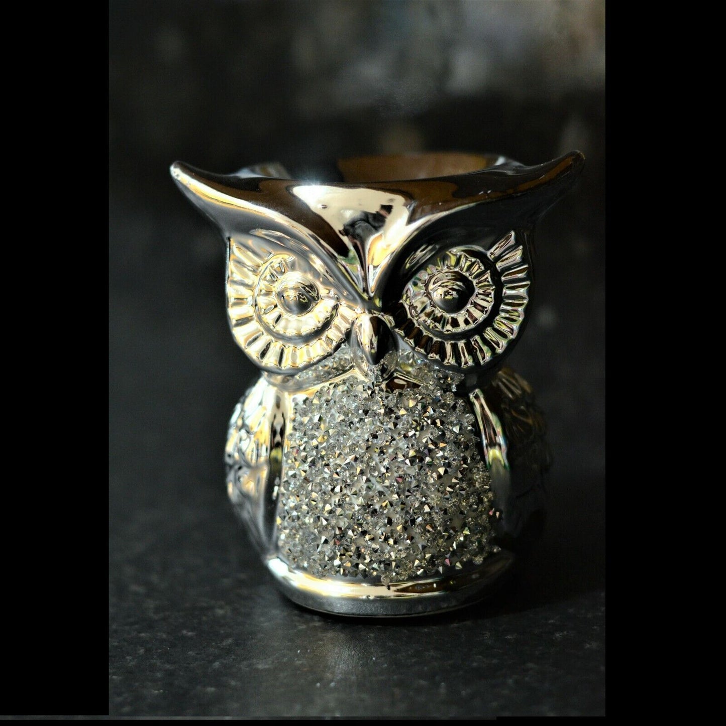 Silver Sparkle Glitter Owl Oil Burner Wax Tealight Candle Perfume Free Gift