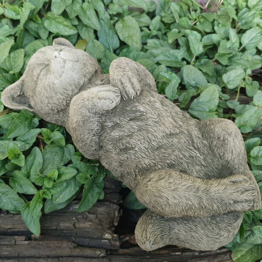 Sleeping Cat Decor Heavy Stone Garden Lawn 23cm Ornament Statue Figure Outdoor