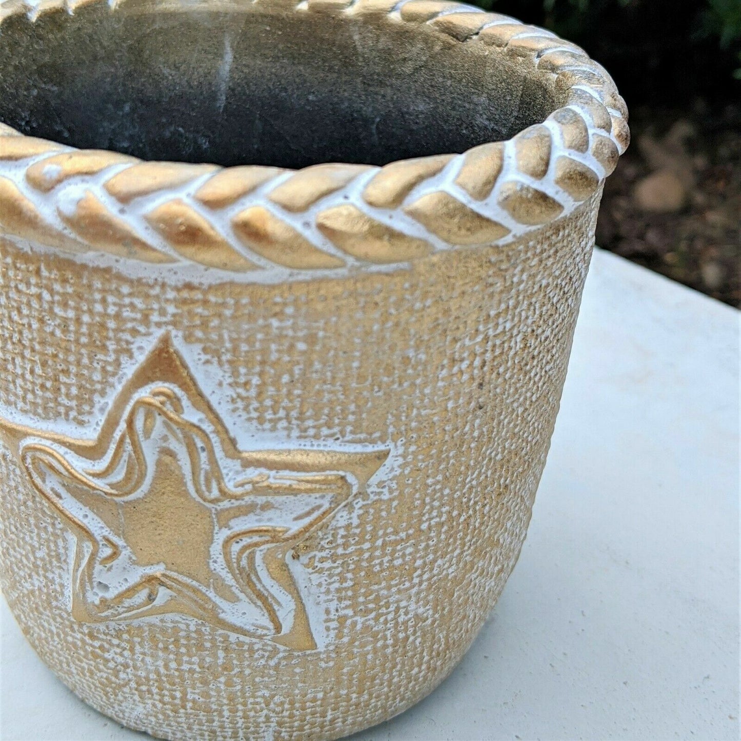 Small Cement Star Gold Braid Pot Flower Plant Kitchen Herb Planter Cover Basket