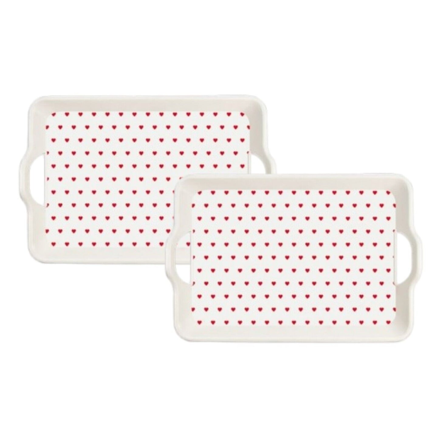 2Pc Valentine Day Heart Printed Plastic Tray Appetizer Snack Dish Tray Her Gift