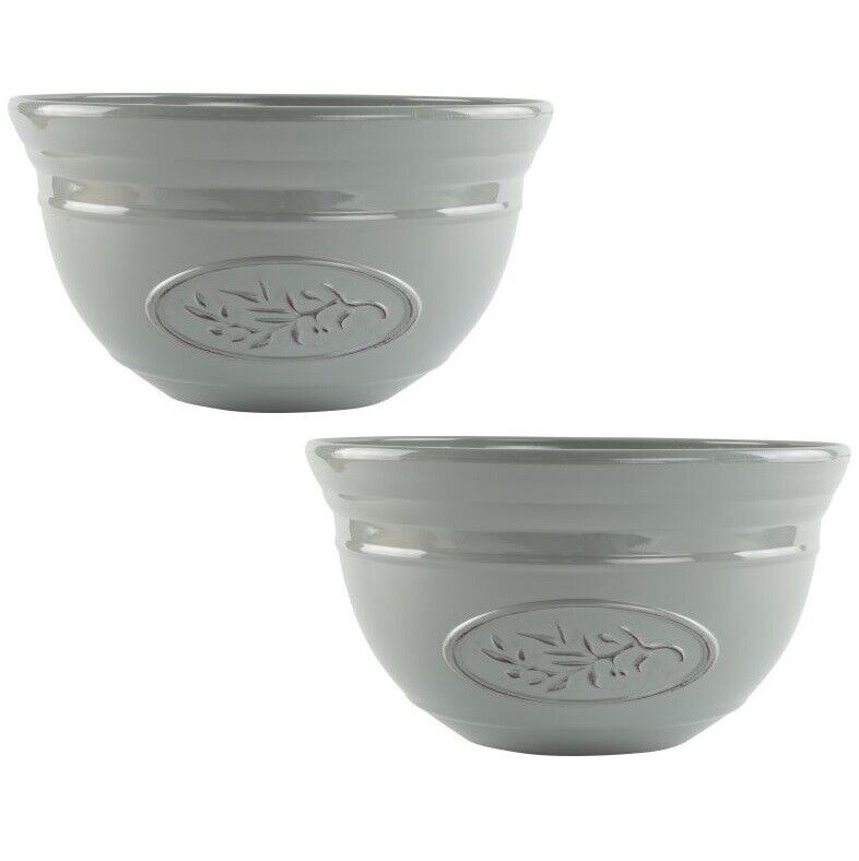 30cm Set of 2 Olive Grey Plant Pot Bowl Heavy Plastic Planter Bowl Trough Pots