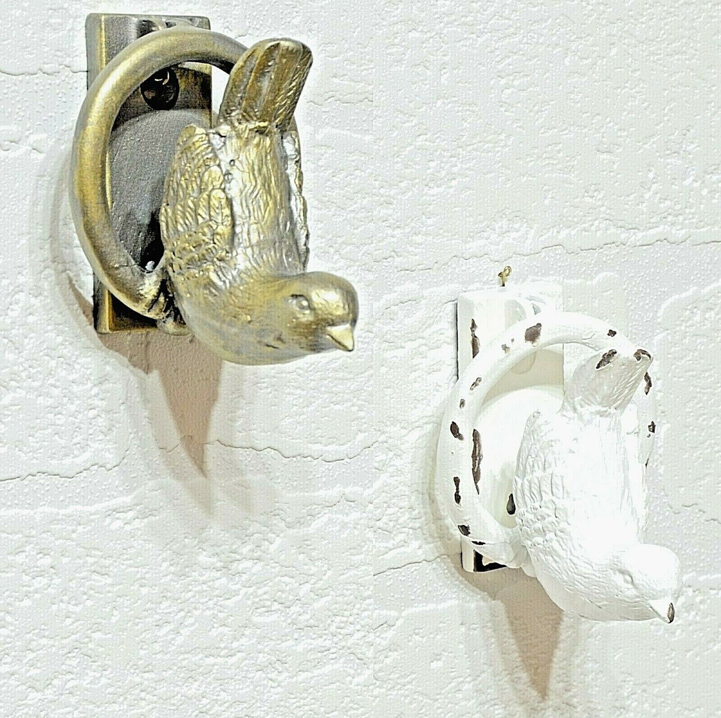 Small Bird Front Door Knocker Ivory Cast Iron Vintage Country Shabby Boho Style