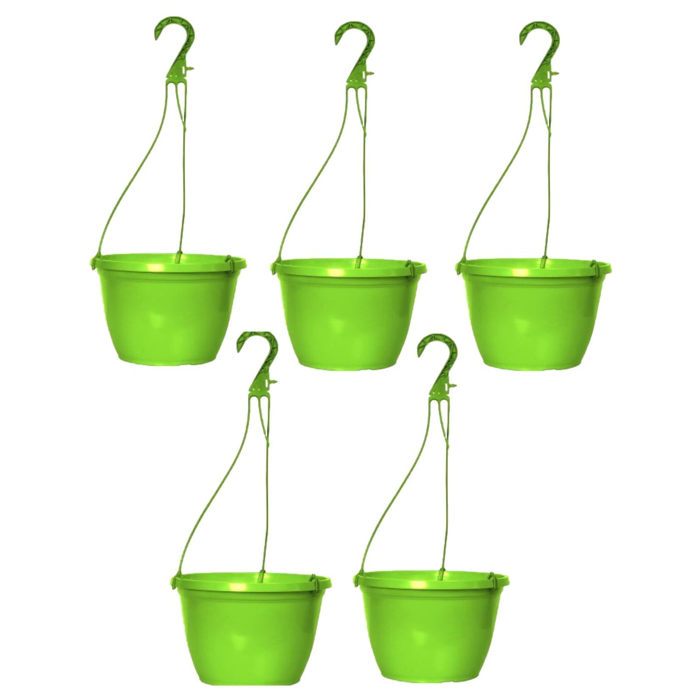Round Plastic Green Hanging Basket 26cm Glossy Plant Pot 5L Garden Hook Planter
