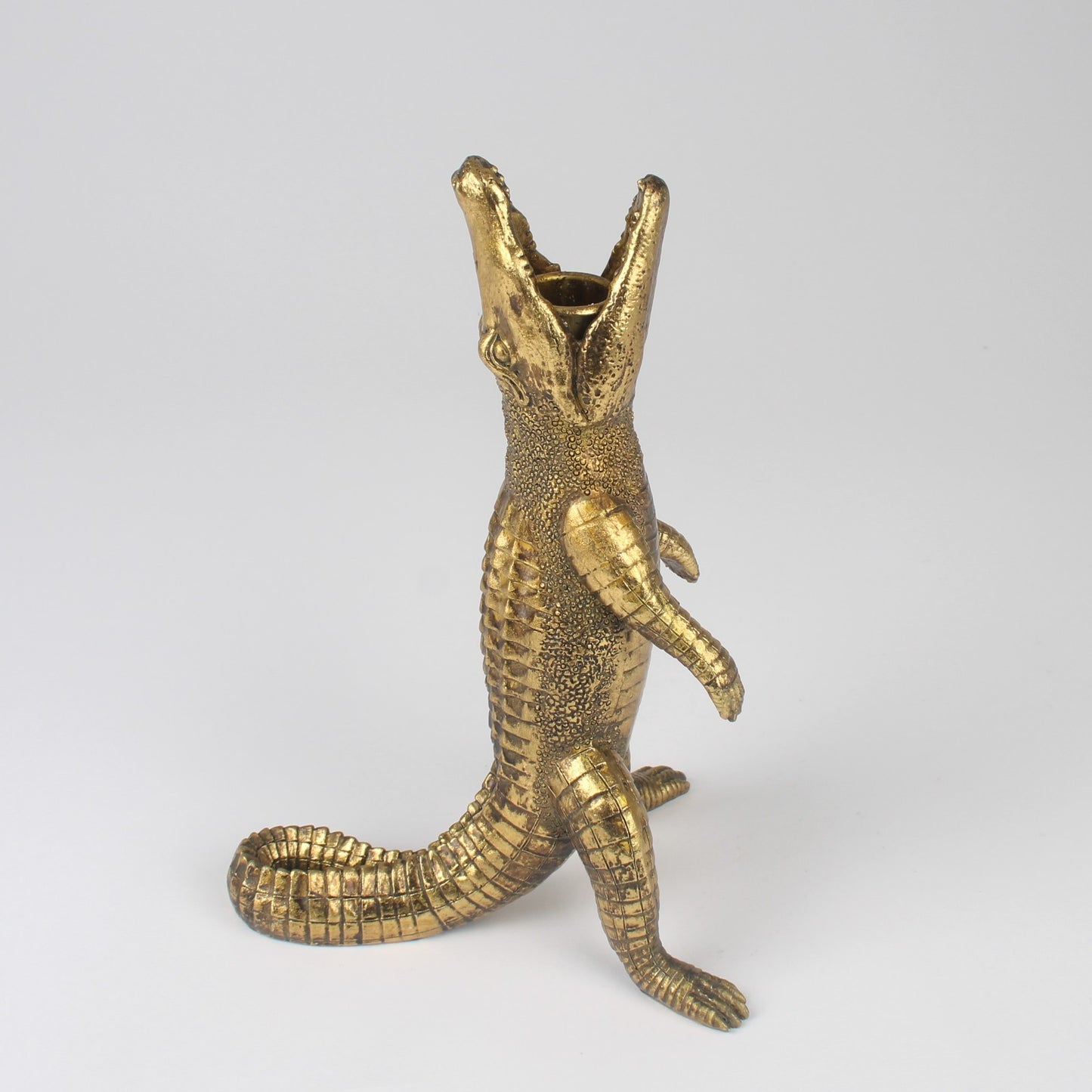 Resin Gold Gobbling Alligator Taper Dinner Candle Stick Holder Antique Statue