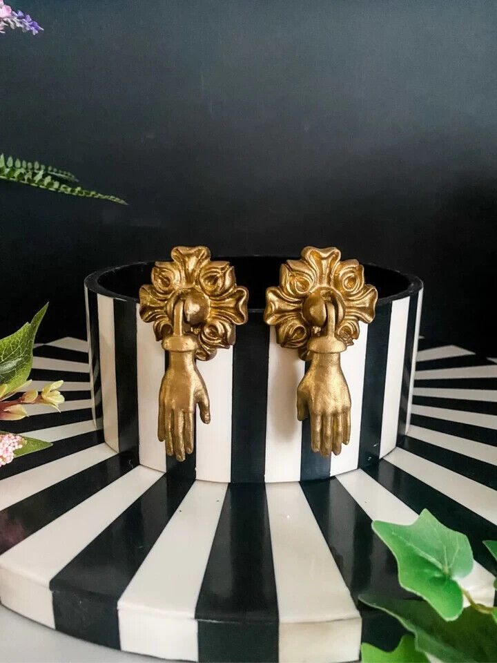 Set of 4 Gold Metal Drawer Door Pulls Cabinets Knobs Pendant Handles Vintage