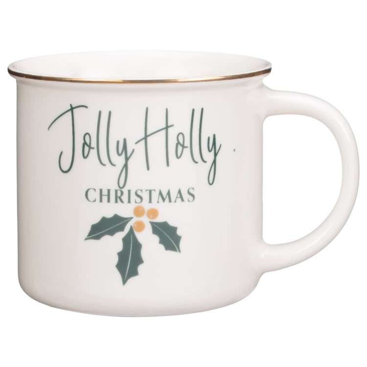 Ceramic White Jolly Holly Christmas Slogan Mug 350ml Coffee Tea Cup Novelty Gift