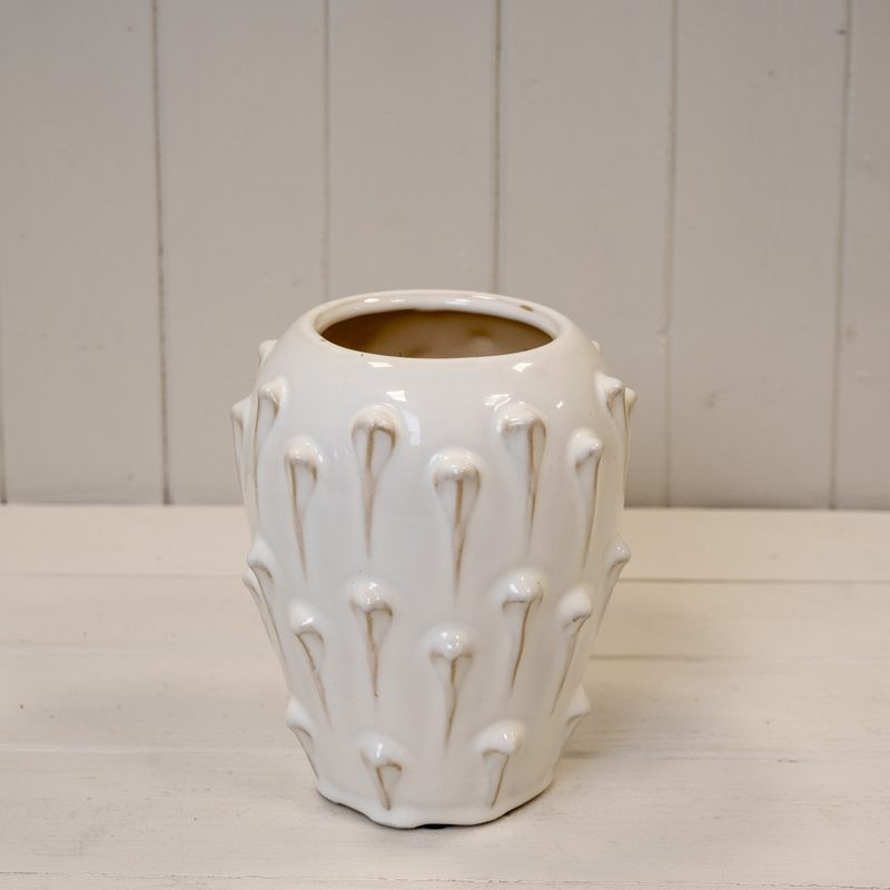 Cream Ceramic Bobble Vase 18cm Office Tabletop Pot Teardrop Indoor Flower Vase