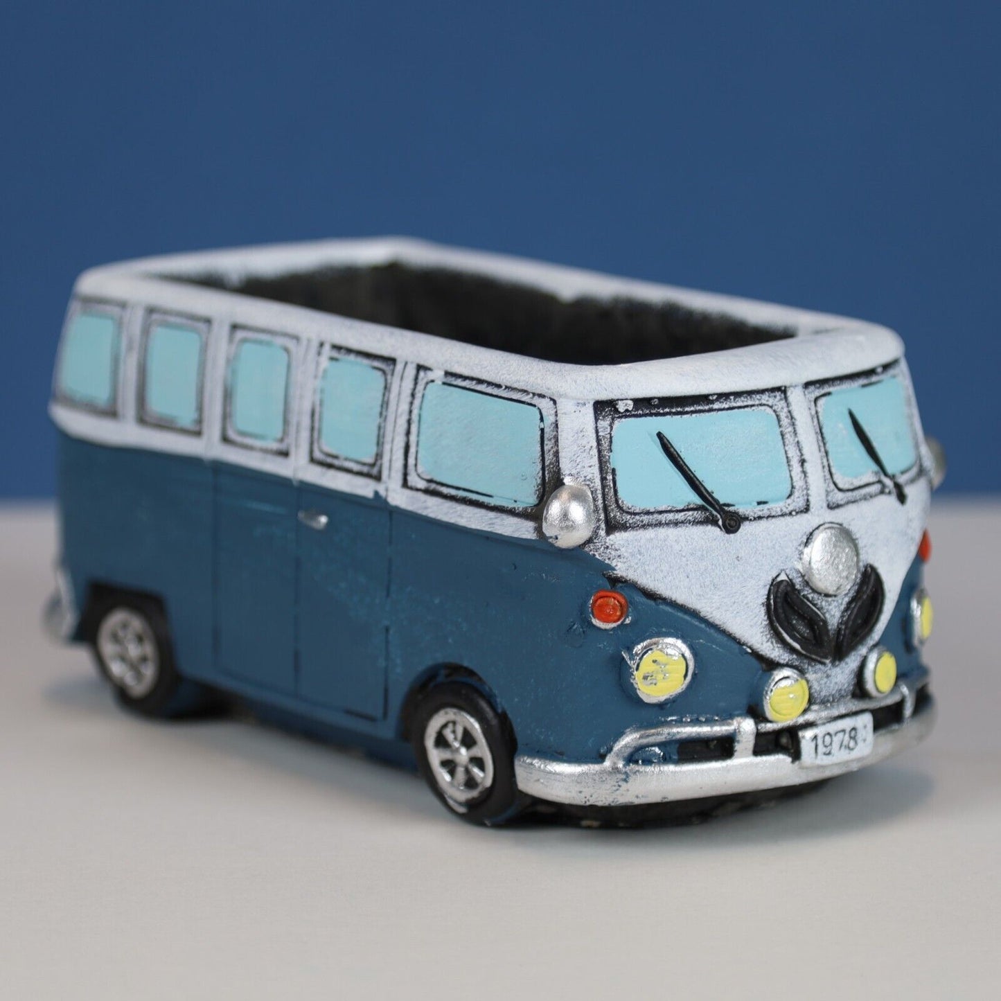 12cm Blue Campervan Planter Garden Plant Herb Flower Retro Pot Cement Trough