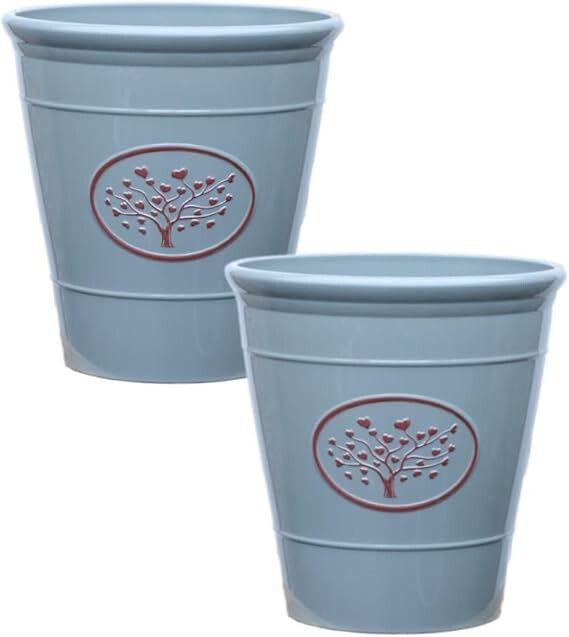 2Pc Plastic Olive Grey Planter 30cm Round Outdoor 14L Gloss Garden Plant Pot
