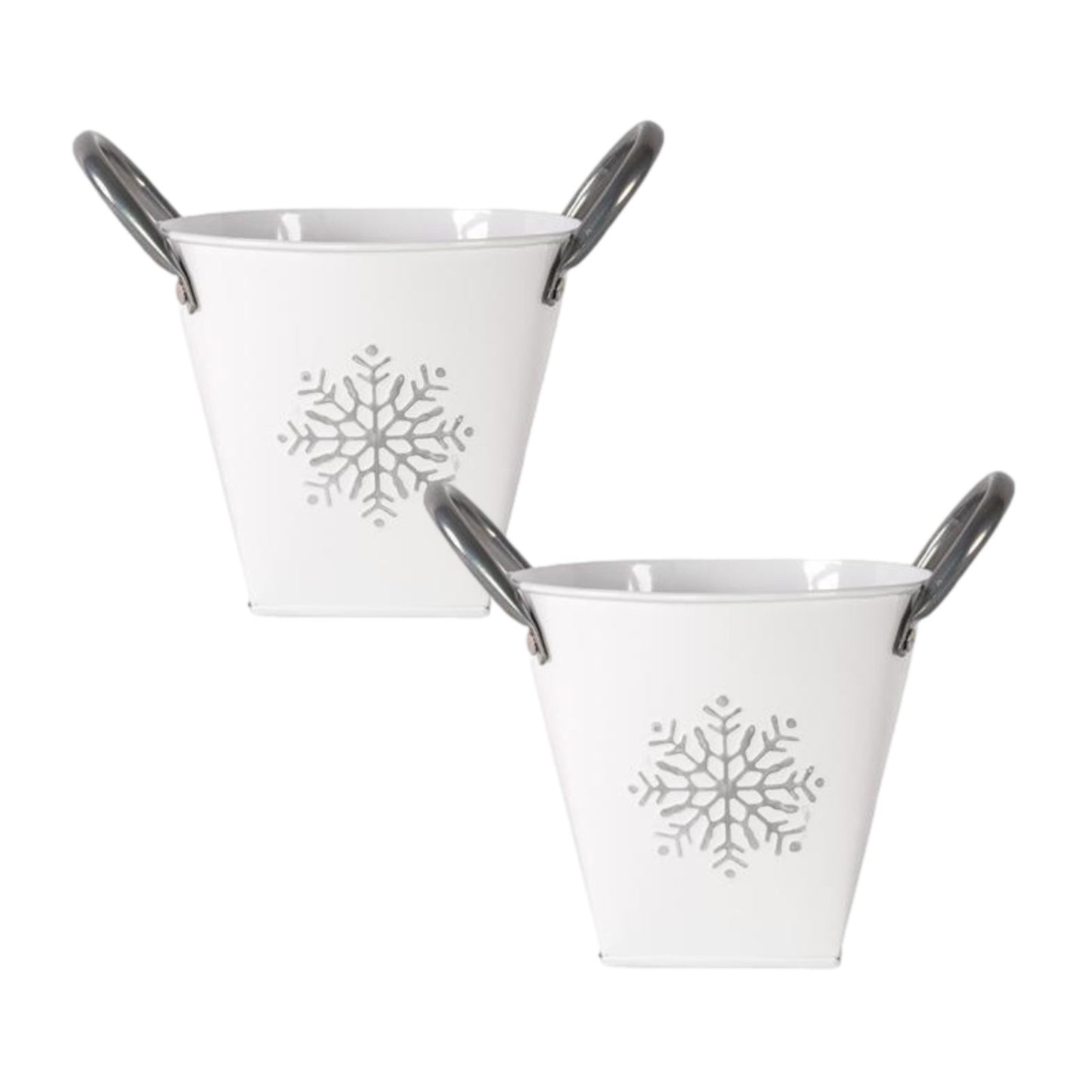 Zinc Silver Planter Snowflake Design with Handles 15cm Home Garden Plant Pot