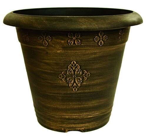 Set of 2 Round 37cm Garden Plant Pot Antique Copper Acorn Flower Autumn Planter