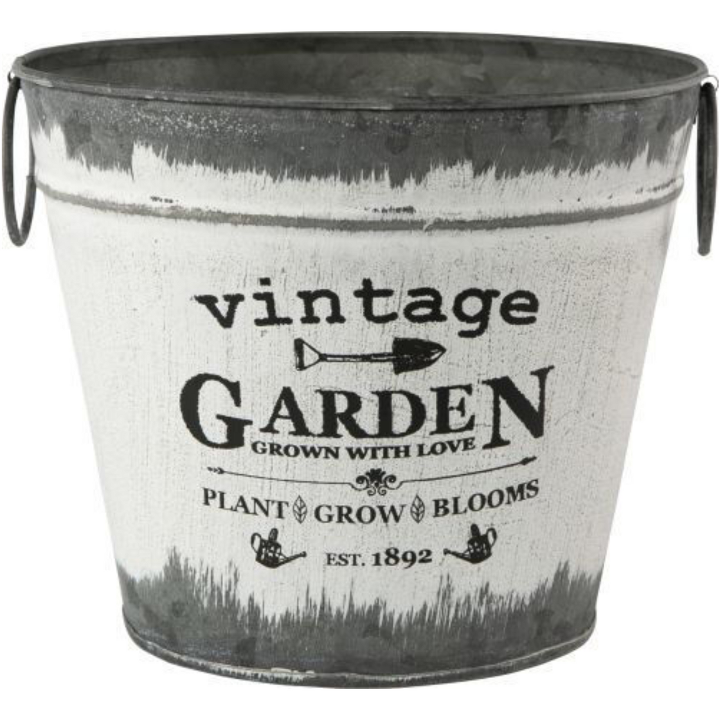 2Pc Vintage Garden Metal Tin Pail 20cm Plant Pot Handles Grey Planter Decor