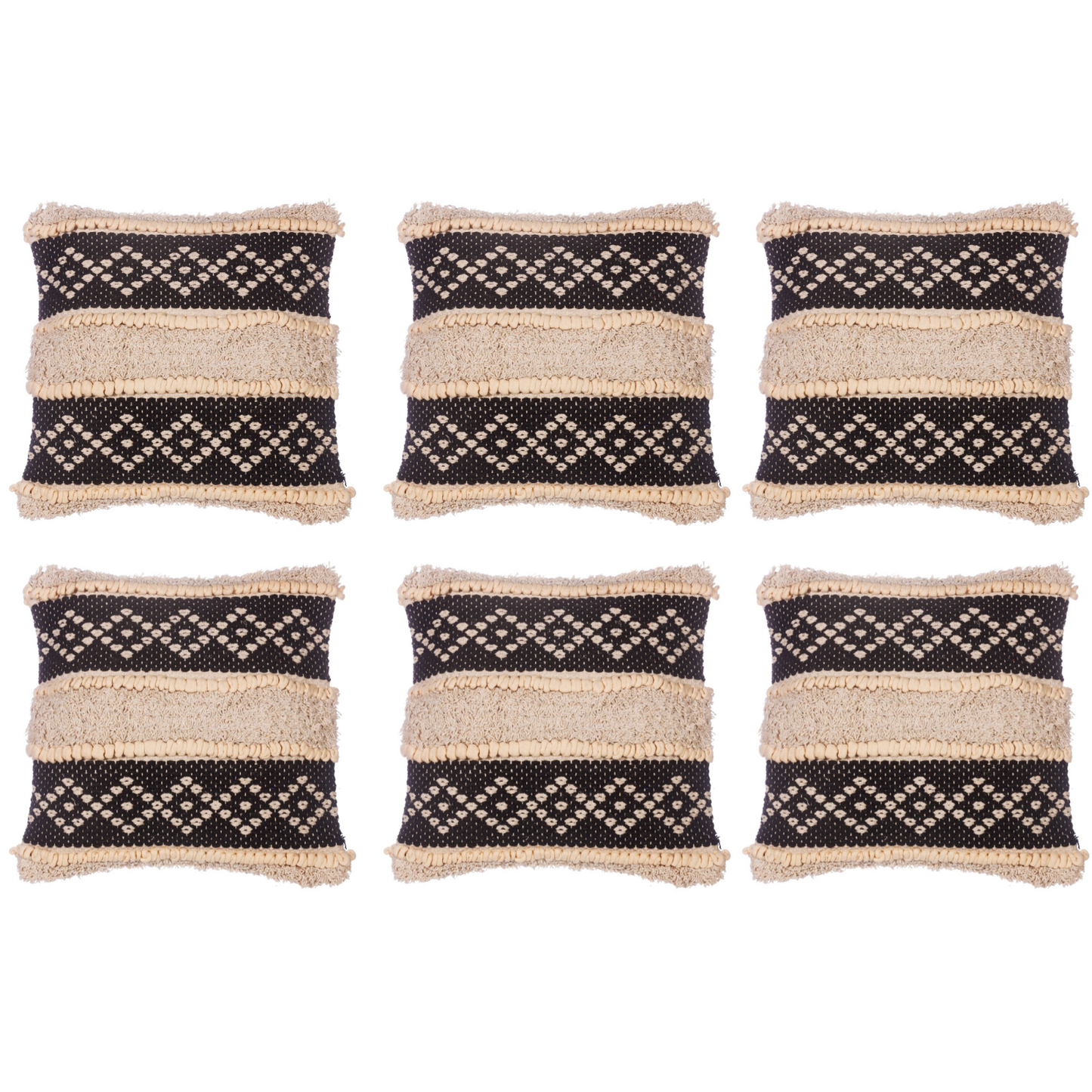 6Pc Knitted Filled Diamond Cushion 40x40cm Luxury Bohemian Sofa Cushions Black