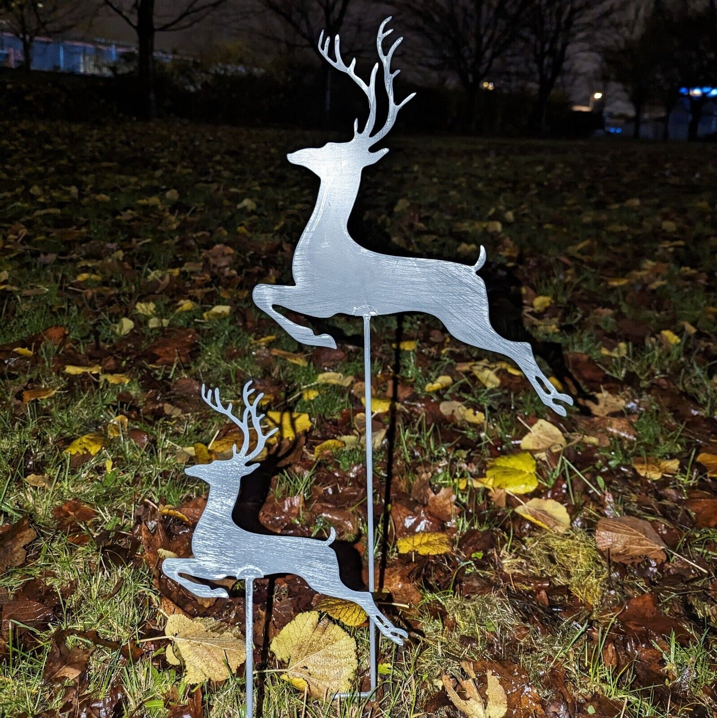Rustic Grey Reindeer Metal Art Garden Stake Christmas Decor Outdoor Ornament