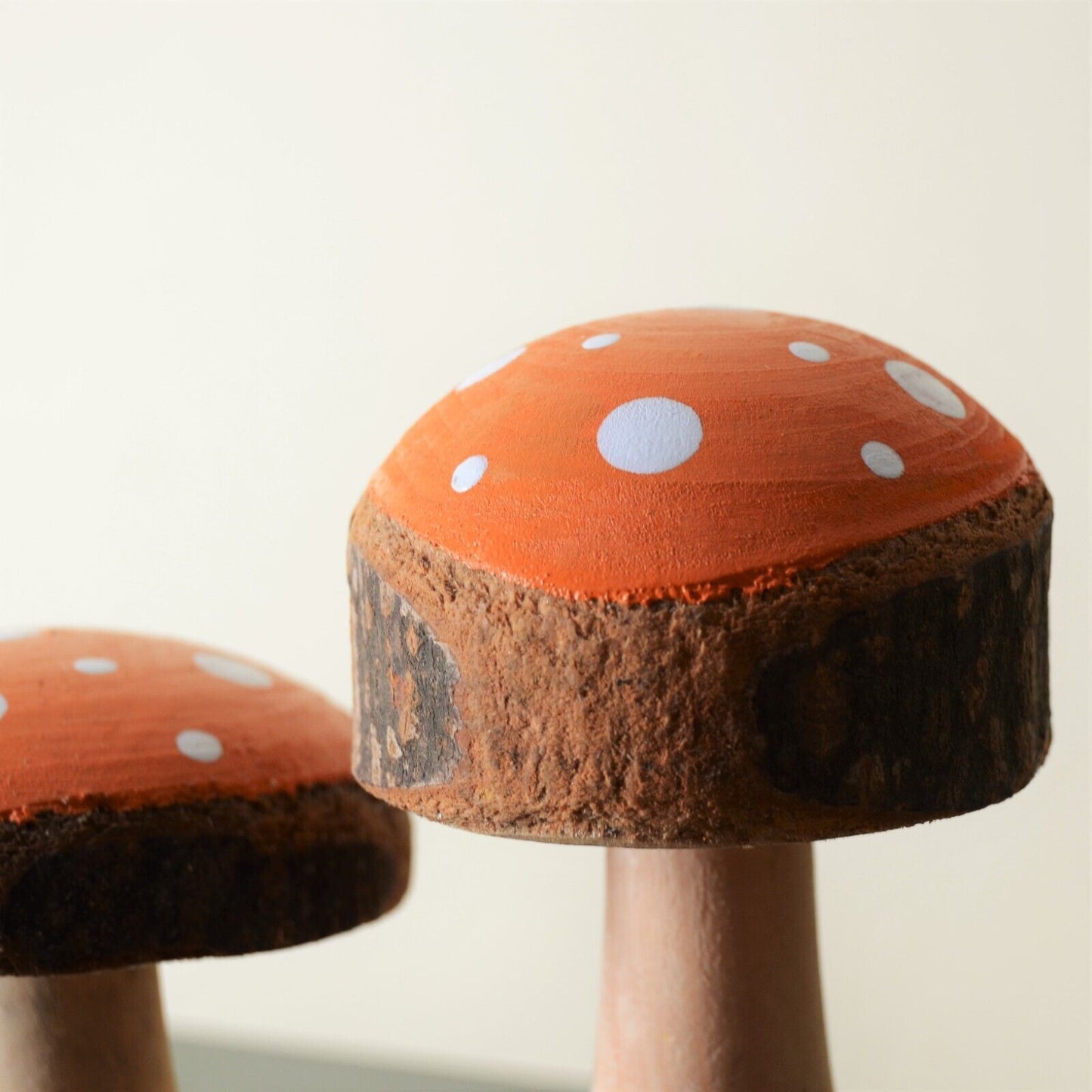 Wooden Orange Painted Mushroom Autumn Fall Toadstool Ornament Home Decor