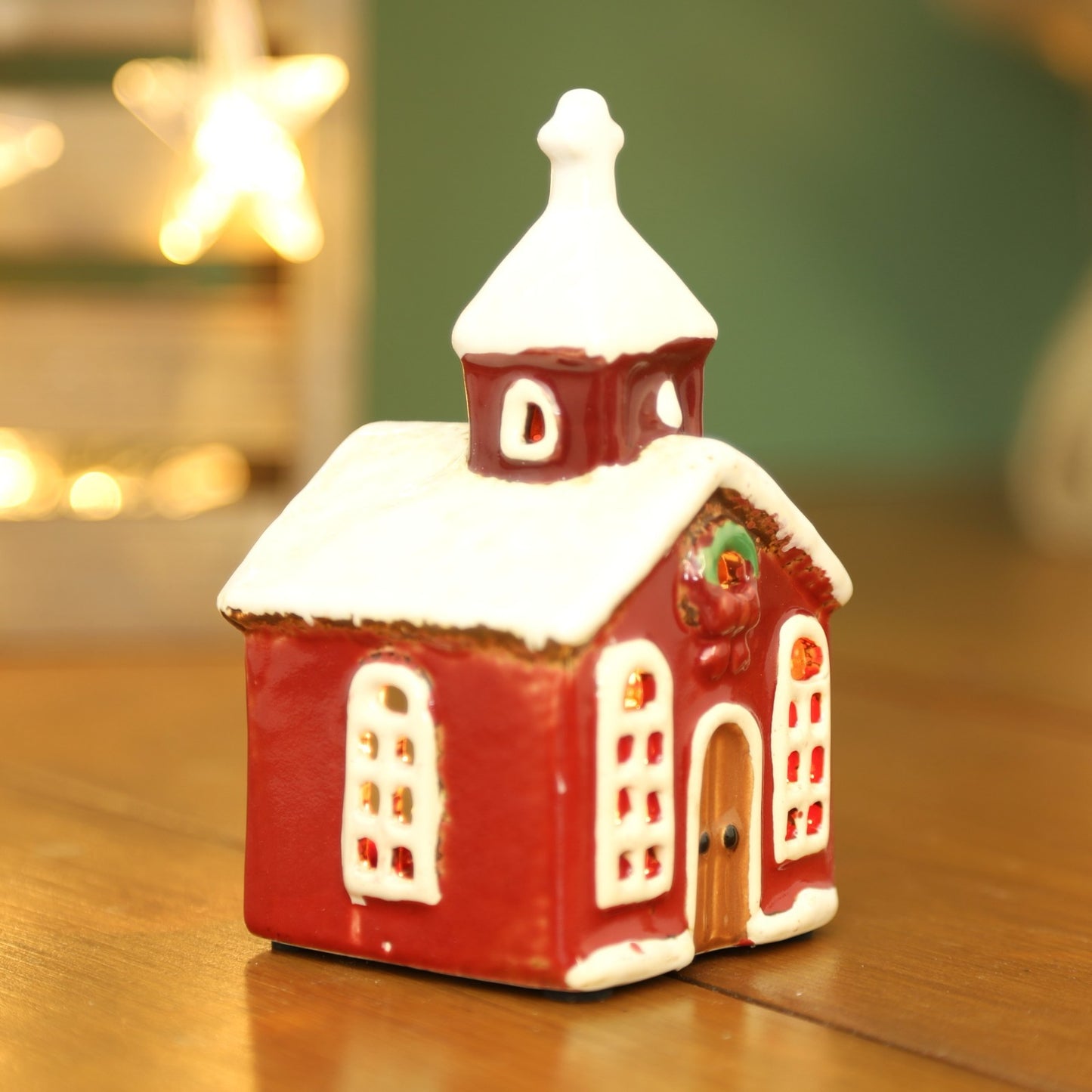 Ceramic Christmas Church Tealight Holder Cottage Village Scene Ornament Xmas