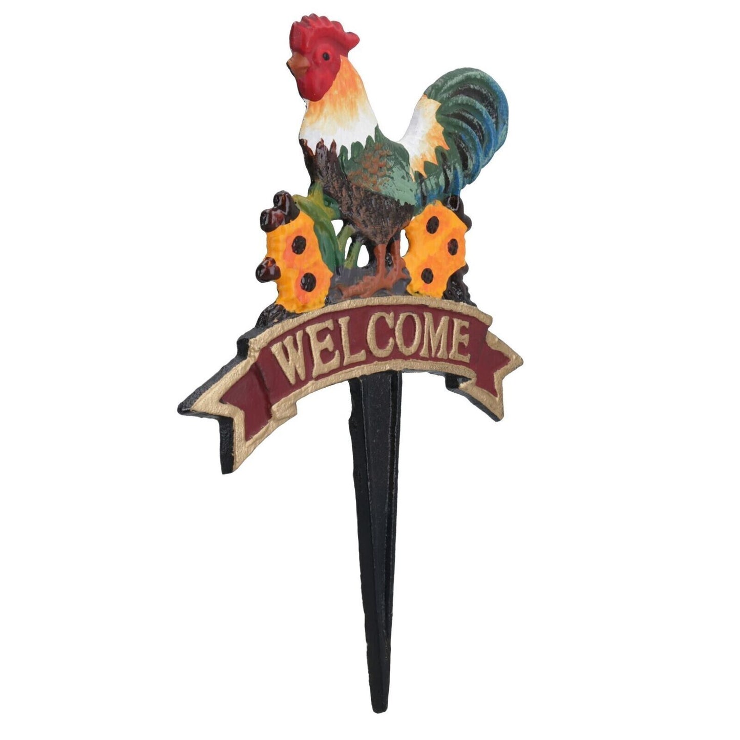 Welcome Cockerel Chicken Grass Metal Bird Sign Plaque Garden Park Lawn Yard