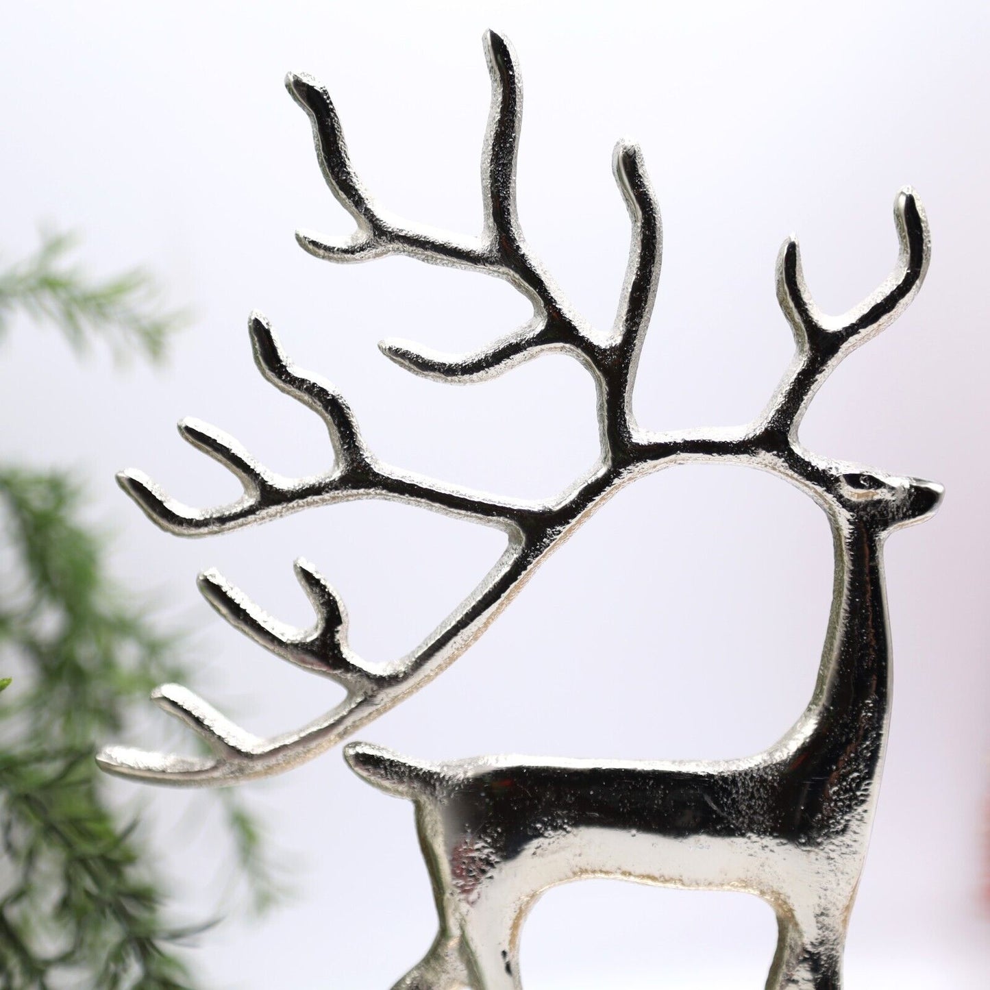 Silver Aluminium Deer Antler 33cm Christmas Home Decor Reindeer Statue Ornament