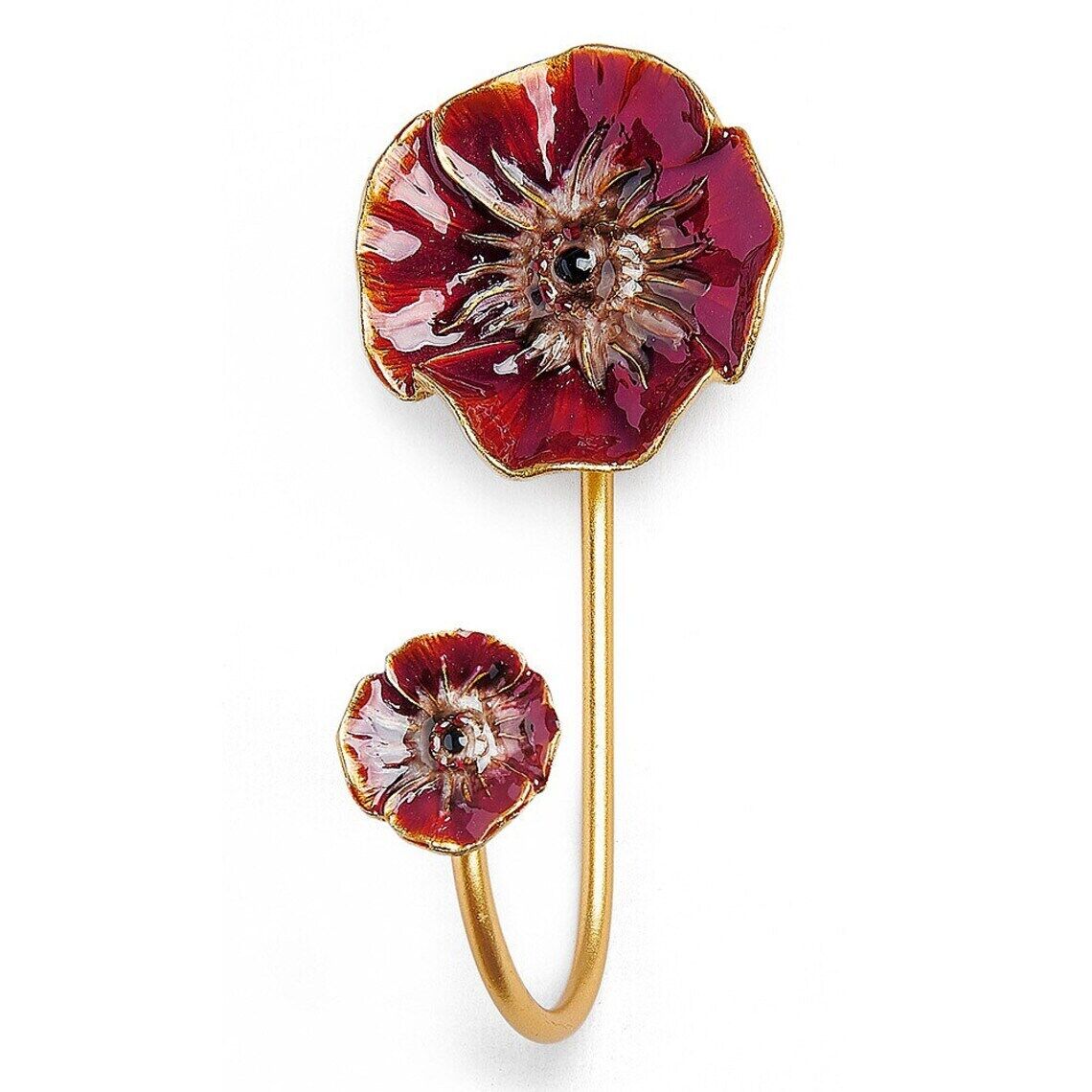 Meta Floral Wall Hooks Gold Enamel Hand Painted Petals Scarf Coat Hanger