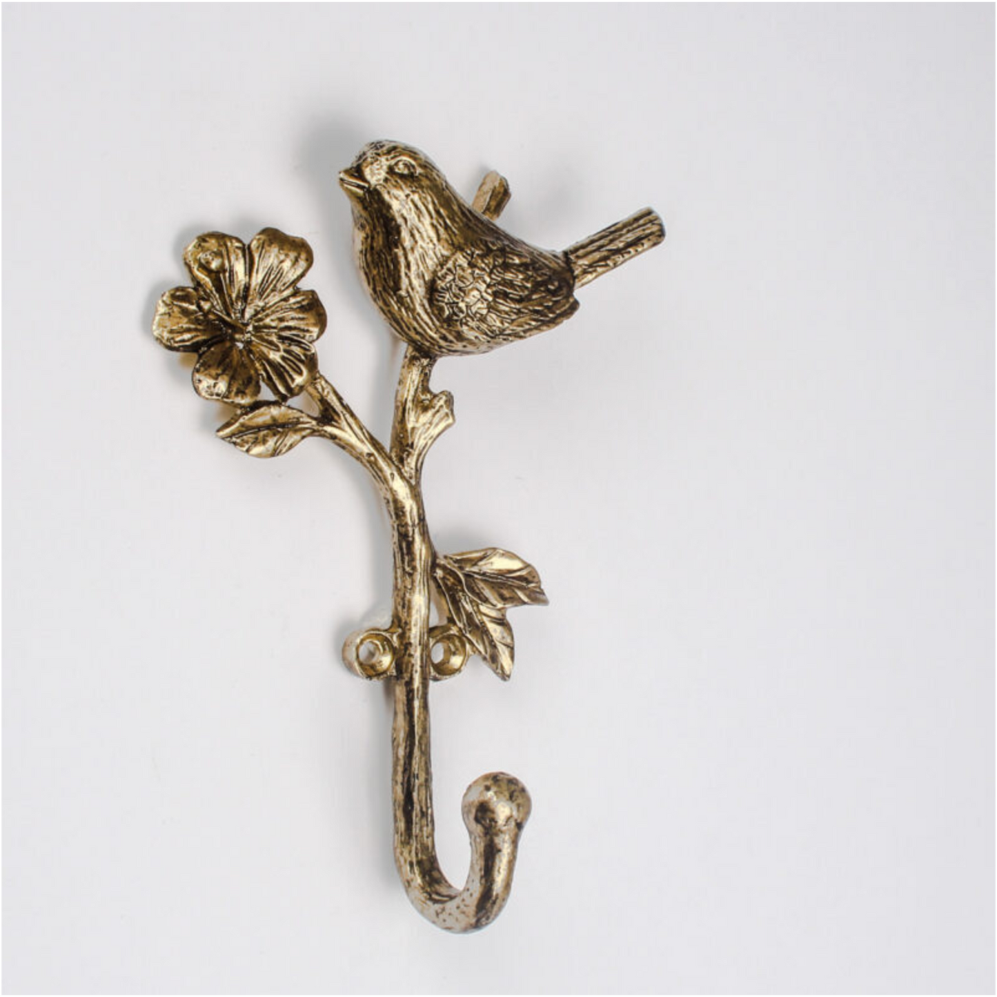 Metal Gold Wall Bird on Branch Single Hook Coat Key Hanger Rack Wall Mounted
