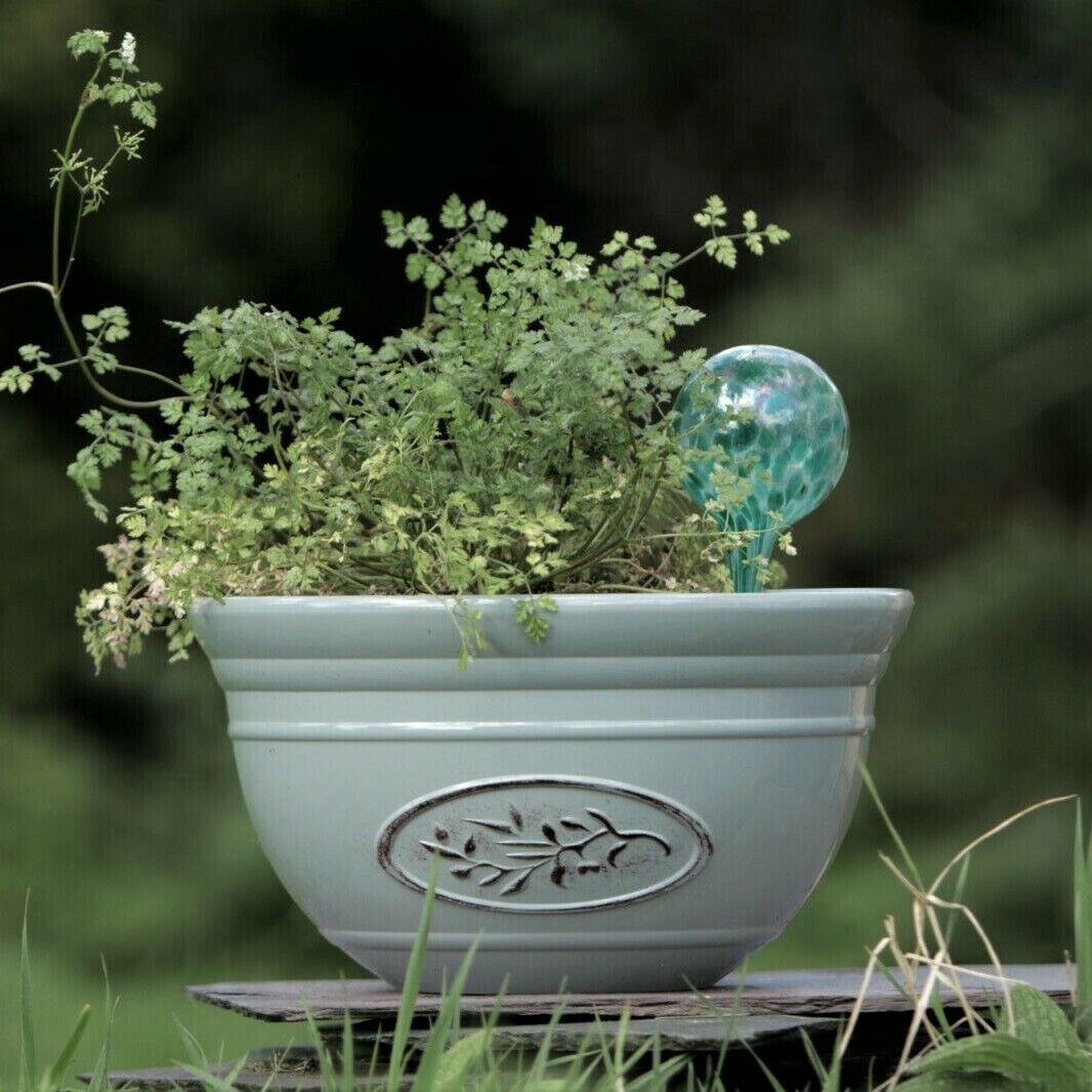 30cm Set of 2 Olive Grey Plant Pot Bowl Heavy Plastic Planter Bowl Trough Pots