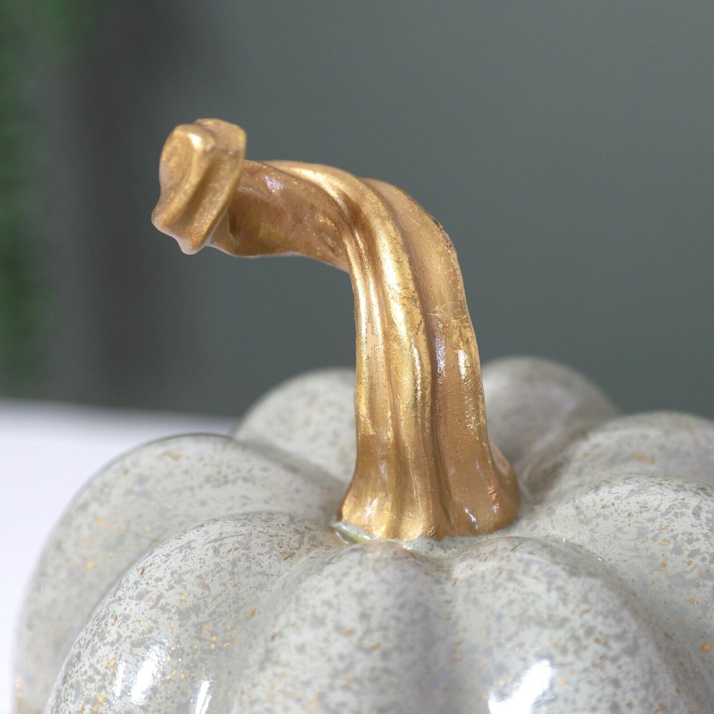 15cm Autumnal Pumpkin Mustard Halloween Gold Stem Harvest Ceramic Ornament