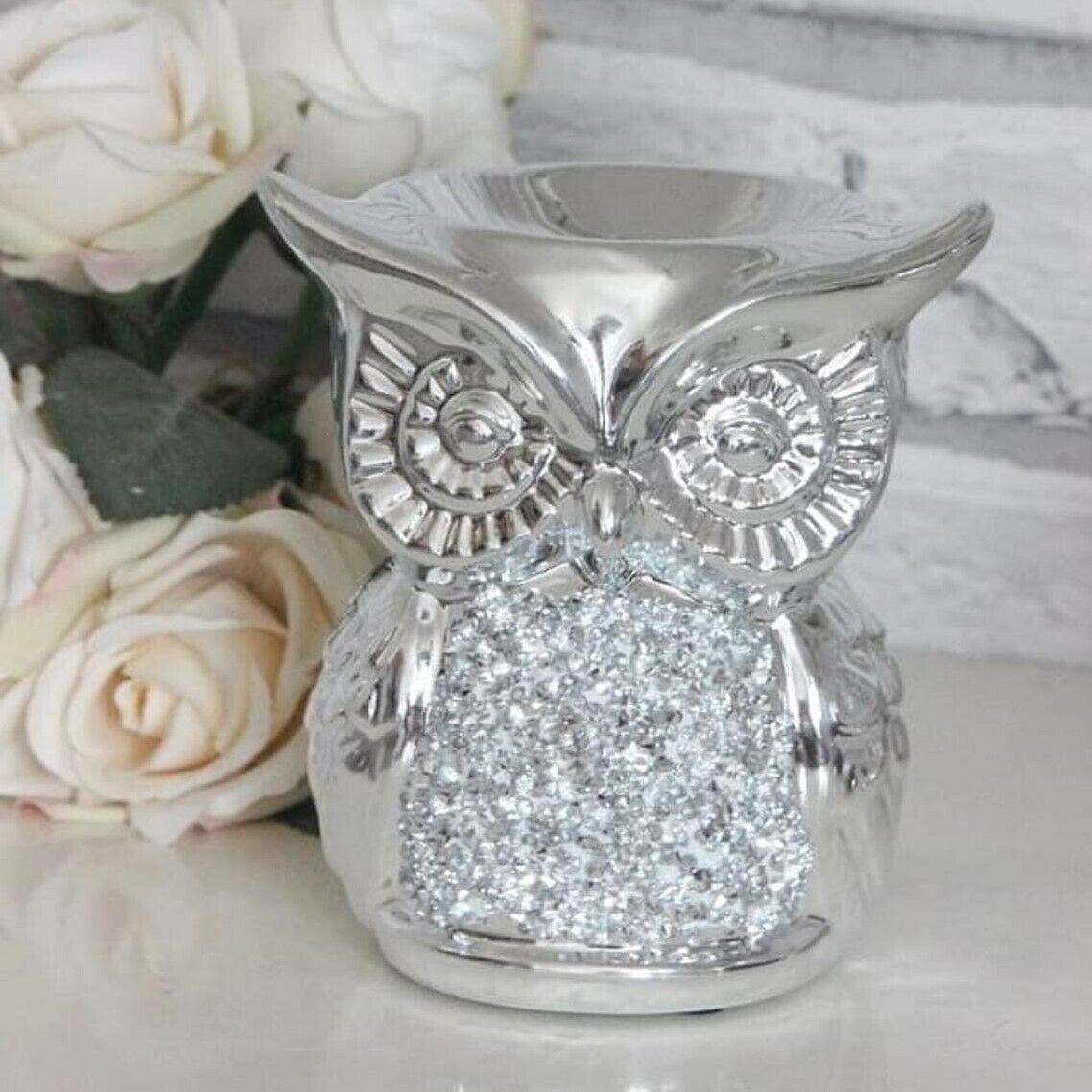 Silver Diamante Sparkly Wax Melt Oil Burner Tea Light Candle Holder Home Decor