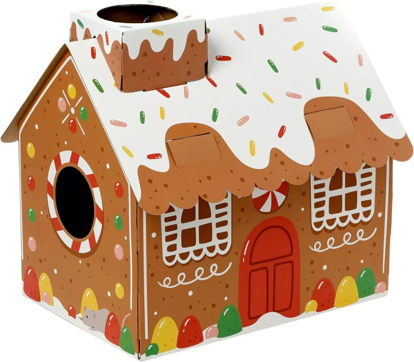 Christmas Gingerbread House Cat Playhouse Play Shelter Cardboard Cat House Den