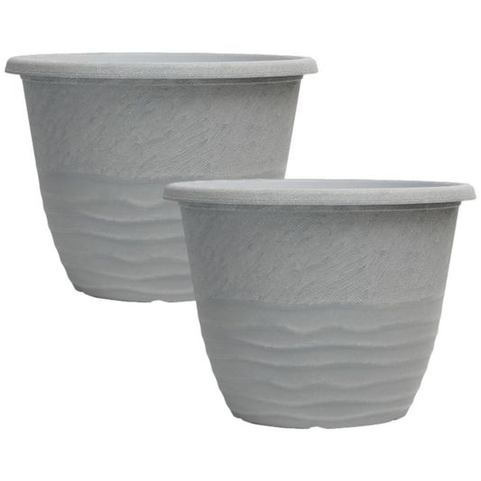 Planter Set of 2 Round 30cm Garden Plant Pot Country Grey Deco Flower Cover