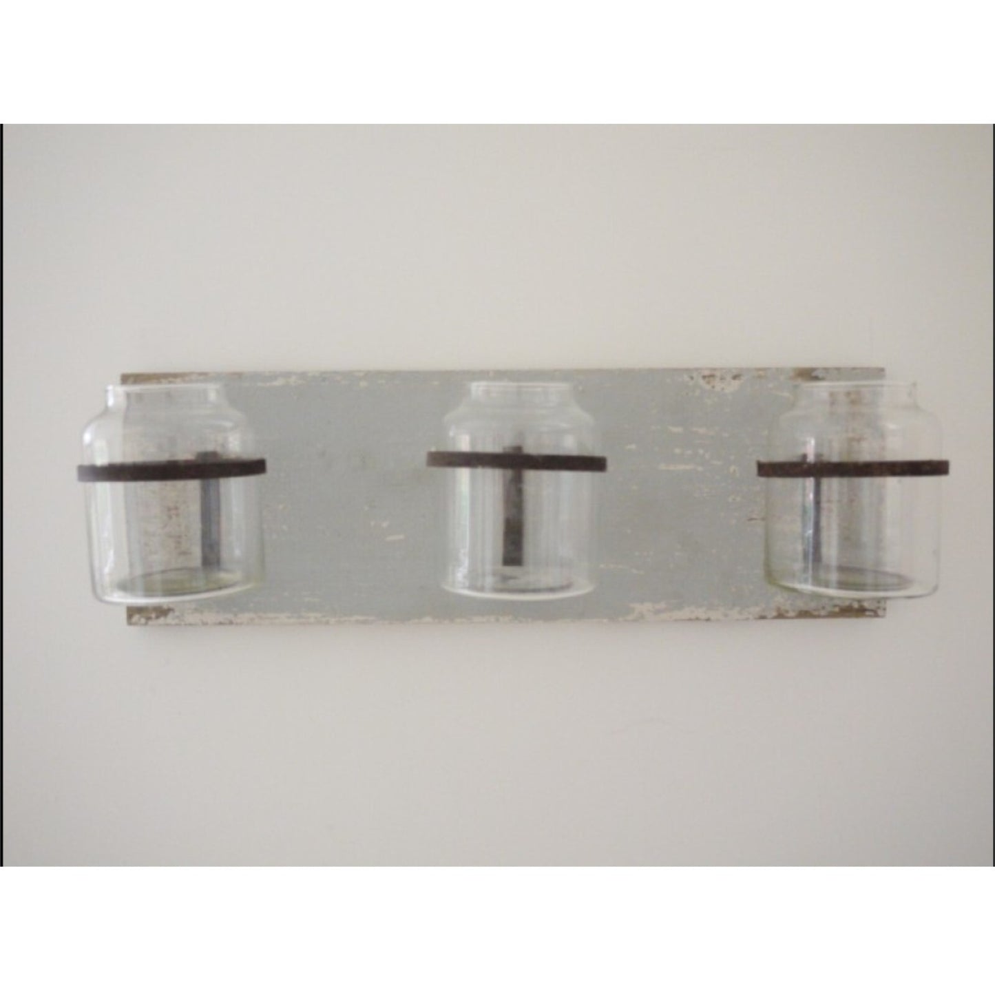 3Pc Glass Jars on Wooden Base Wall Mounted Flower Holder Vase Home Decor Gift