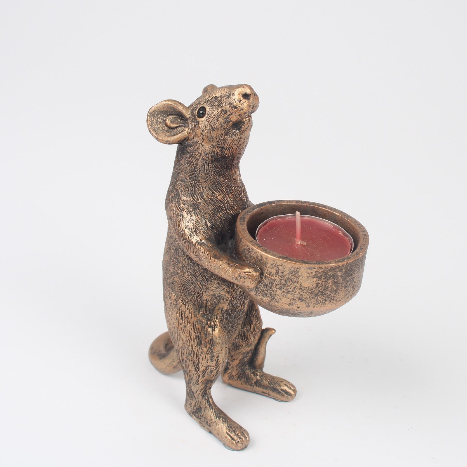 Resin Bronze Mouse Tealight Votive Candle Holder Shelf Sitter Ornament Mice Gift