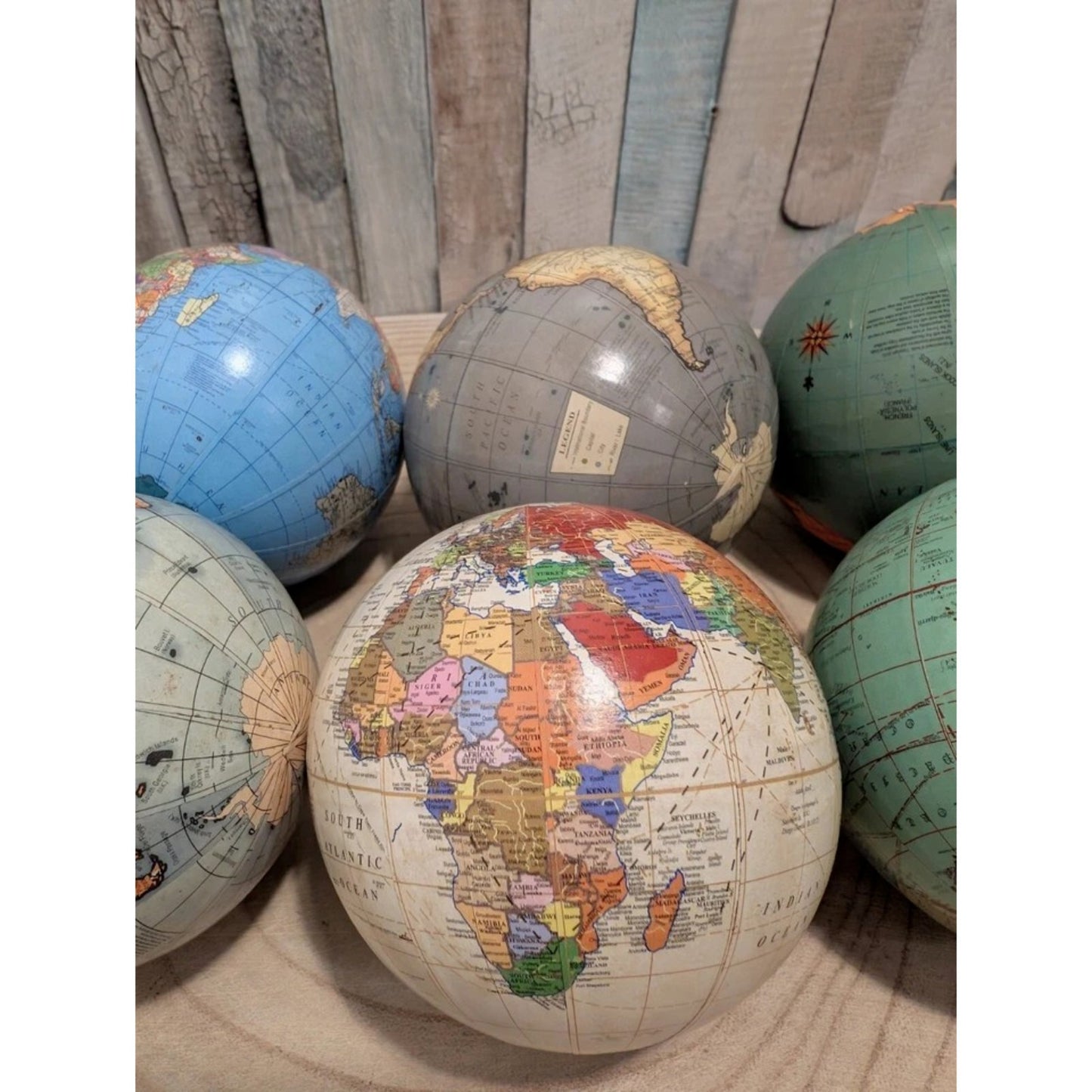 6Pc Cardboard World Map Globes Geography Educational Vintage Tabletop Ornament