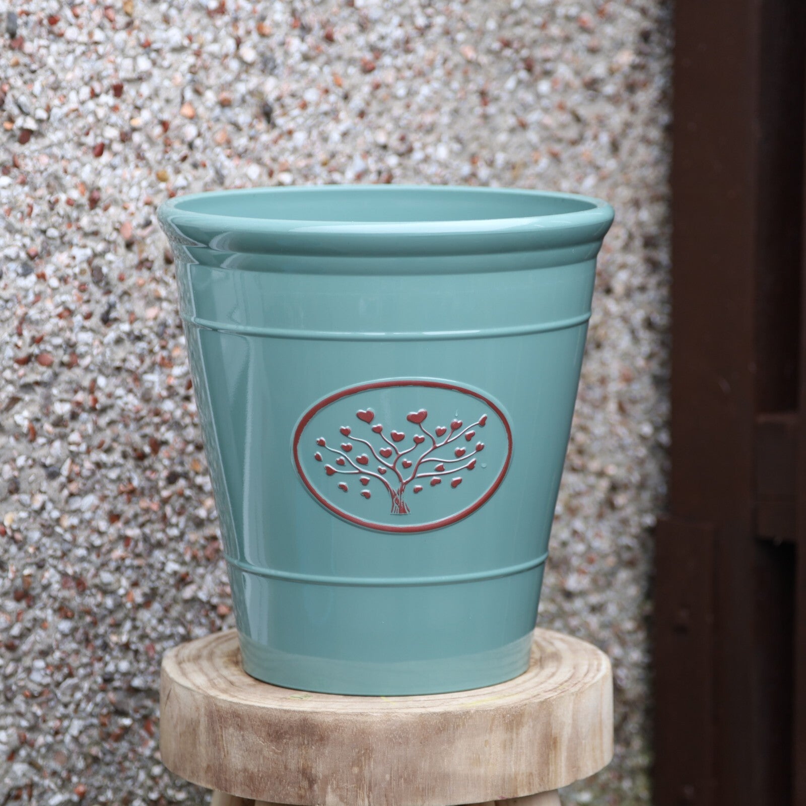 Plastic Olive Green Planter 30cm Round Indoor Outdoor 14L Gloss Garden Plant Pot