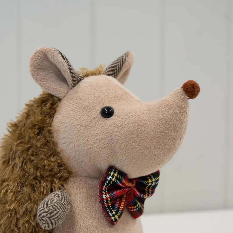 Polyester Fabric Furry Hedgehog Doorstop with Bow Tie Cute Weighted Door Stopper