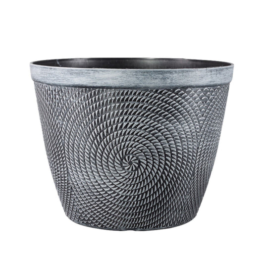Round Silver Grey Plant Pot 23cm Spiral Pot Outdoor 5L Gloss Garden Planter