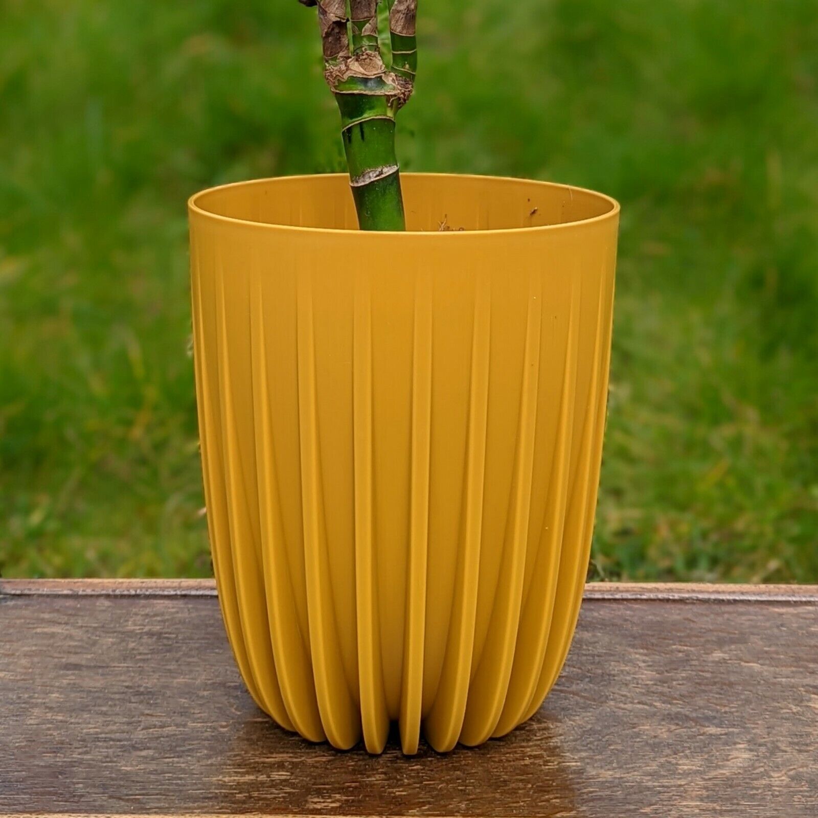 Mustard Yellow Plastic Plant Pot 15cm Round Garden Planter Cover Garden Decor