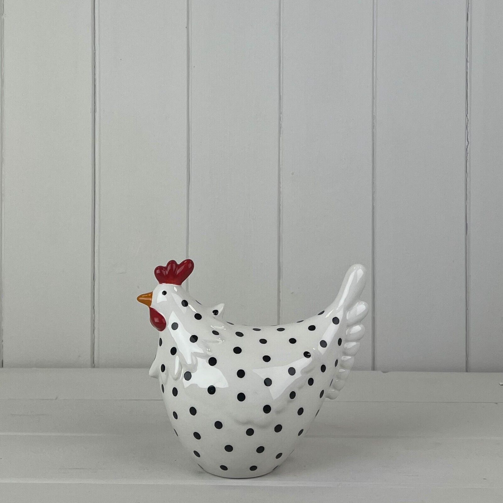 Black Ceramic Speckled Chicken Polka Dot Hen Shelf Sitter Ornament Home Figurine