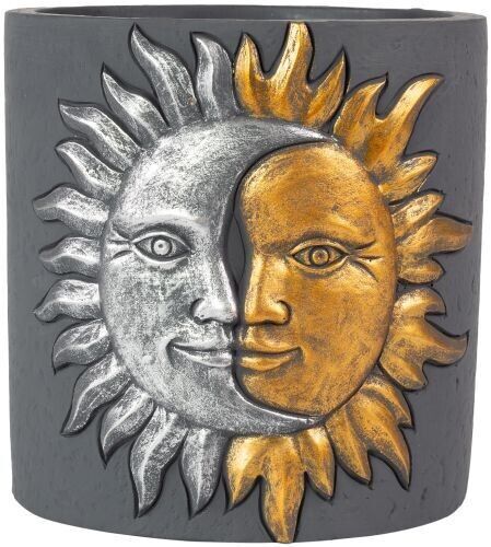 15 cm Solar Lunar Golden Sun Cement Grey Plant Pot Holder Cache Cover Planter