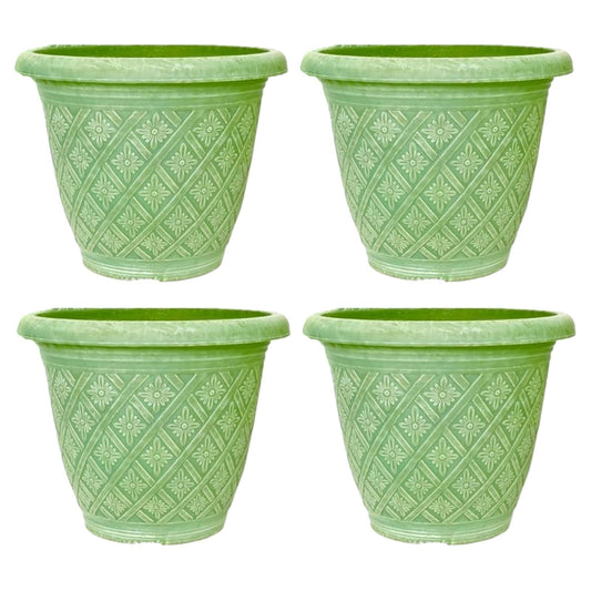 Planter Set of 4 Round 33cm Garden Plant Pot Woven Moss Green Outdoor Cover