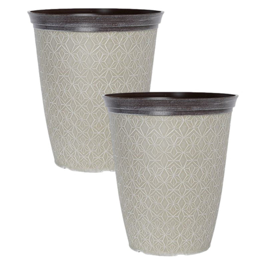 Round Plastic Grey Plant Pot Classic Creamy Fusion 36cm Tall 19L Outdoor Planter